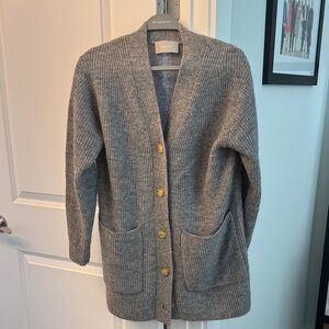Everlane Ribbed Gray Cardigan with Gold Buttons